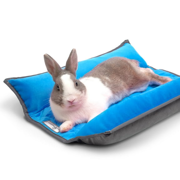 Paw Inspired Snuggle Bunny Bed for Rabbits, Cat and Other Small Pets and Animals | Reversible Fleece Bedding with Padded Sides (Gray/Blue)