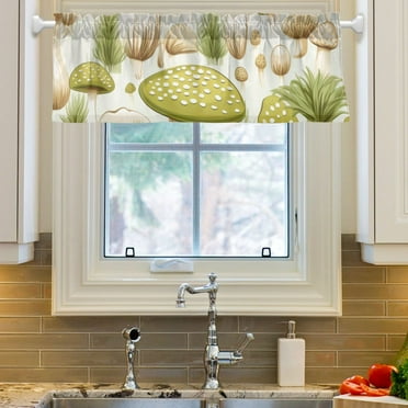 Ryvnso Green Mushrooms Window Valance Kitchen Farmhouse Rod Pocket Short Curtain 54x18 inch