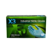 AMMEX X3 Nitrile Latex-Free Industrial Disposable Gloves, Medium, Blue, 100/Box