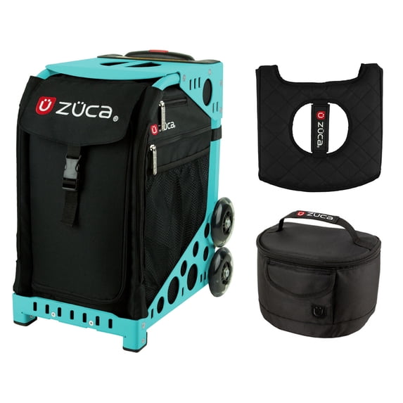 Zuca 18" Sport Bag - Obsidian with Lunchbox and Seat Cover (Turquoise Frame)