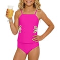 thumbnail image 6 of Girls 2 Piece Tankini Swimsuit Adjustable Straps Cut Out Solid Color Bathing Suit with Padded Shell Tween Swimwear for Beach Pool Vacation(Hot Pink/160), 6 of 8