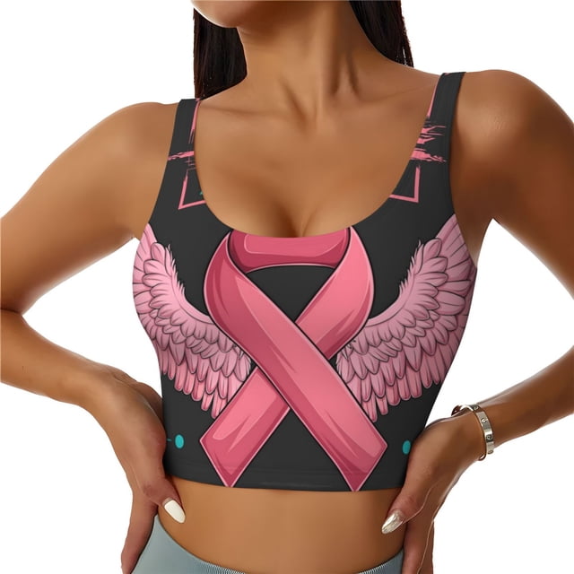 Fotbe Ribbon With Angel Wings Sujetador Deportivo Largo sin Aros para Mujer con Almohadillas y Soporte Medio, Transpirable y Absorbente, Camiseta Tipo Chaleco o Tank Top-Large