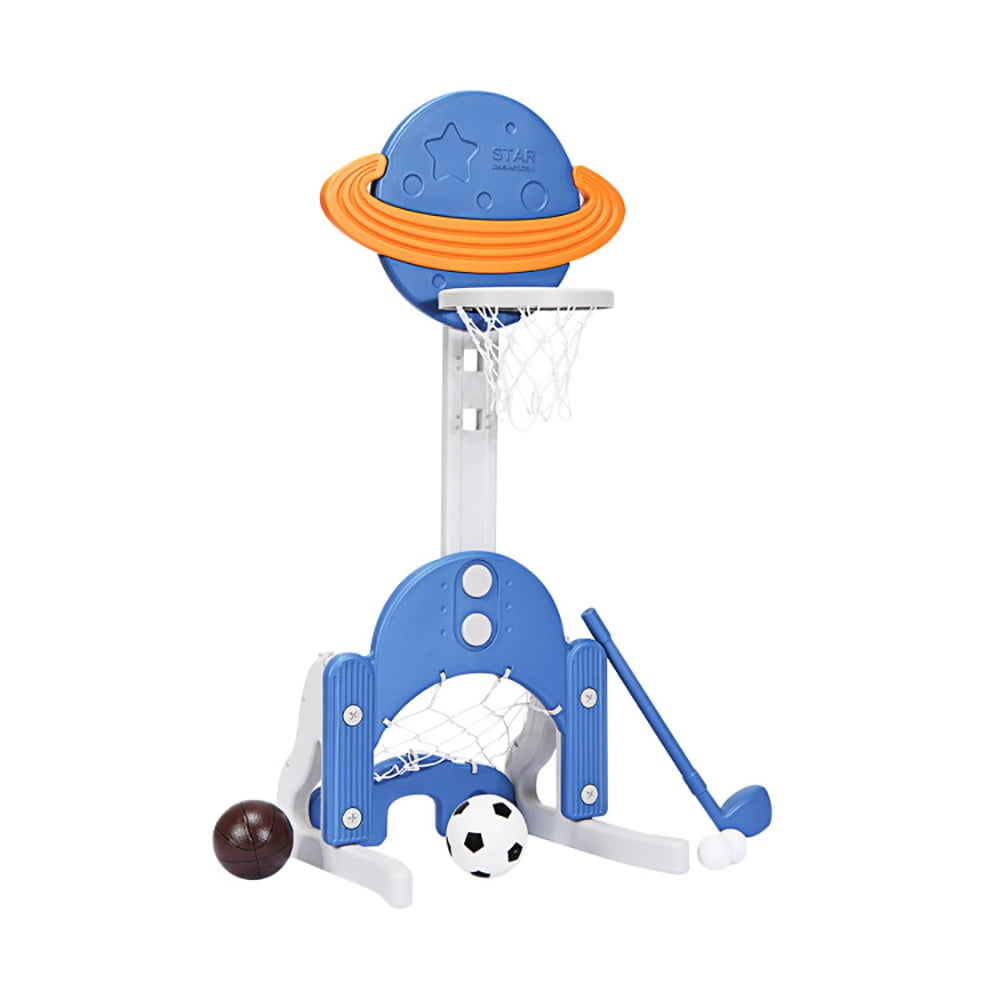 Yardi Yard 3 in 1 Kids Basketball Hoop Set with Balls-Blue, Toddler Basketball Hoop, Adjustable Height Kids Basketball Hoop
