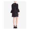thumbnail image 2 of CATHERINE MALANDRINO Womens Black Ruffled  Ribbed Bell Sleeve Crew Neck Mini Cocktail Shift Dress 6, 2 of 2