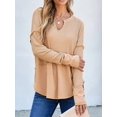 thumbnail image 5 of Womens Henley Tops Long Sleeve V Neck Shirts Casual Knit Tunic Tops Tshirts Fall Outfits with Thumb Hole Khaki XXL, 5 of 6
