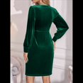 thumbnail image 4 of Vestido de Terciopelo de Larga para Mujer, Minivestido de una Pieza con Escote Cuadrado y Mangas Farol, Abertura Lateral en el Dobladillo Verde Oscuro M, 4 of 7