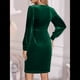 thumbnail image 4 of Vestido de Terciopelo de Larga para Mujer, Minivestido de una Pieza con Escote Cuadrado y Mangas Farol, Abertura Lateral en el Dobladillo Verde Oscuro S, 4 of 7