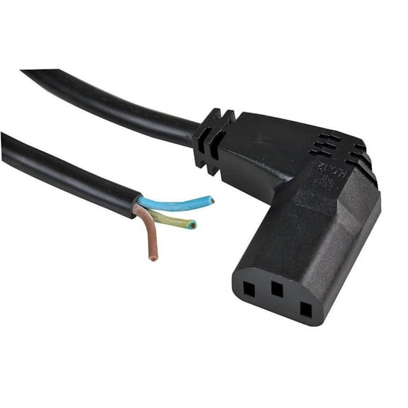 PRO ELEC - Right Angled IEC C13 Female to Bare Ends Power Lead, 5m Black