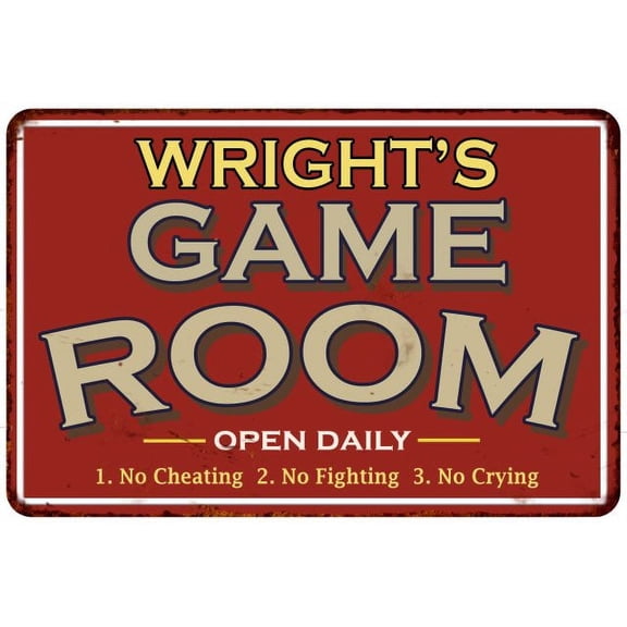WRIGHT'S Game Room Sign Vintage Look 8 x 12 High Gloss Metal 208120001497