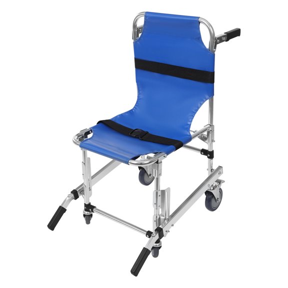 Emergency Stair Climbing Wheelchair, Foldable Lightweight 20lb Chair, 353lbs Capacity, 2-in-1 Evacuation Chair & Stretcher, Aluminum Alloy Frame, Lockable Wheels, Portable for Home Rescue (Blue)