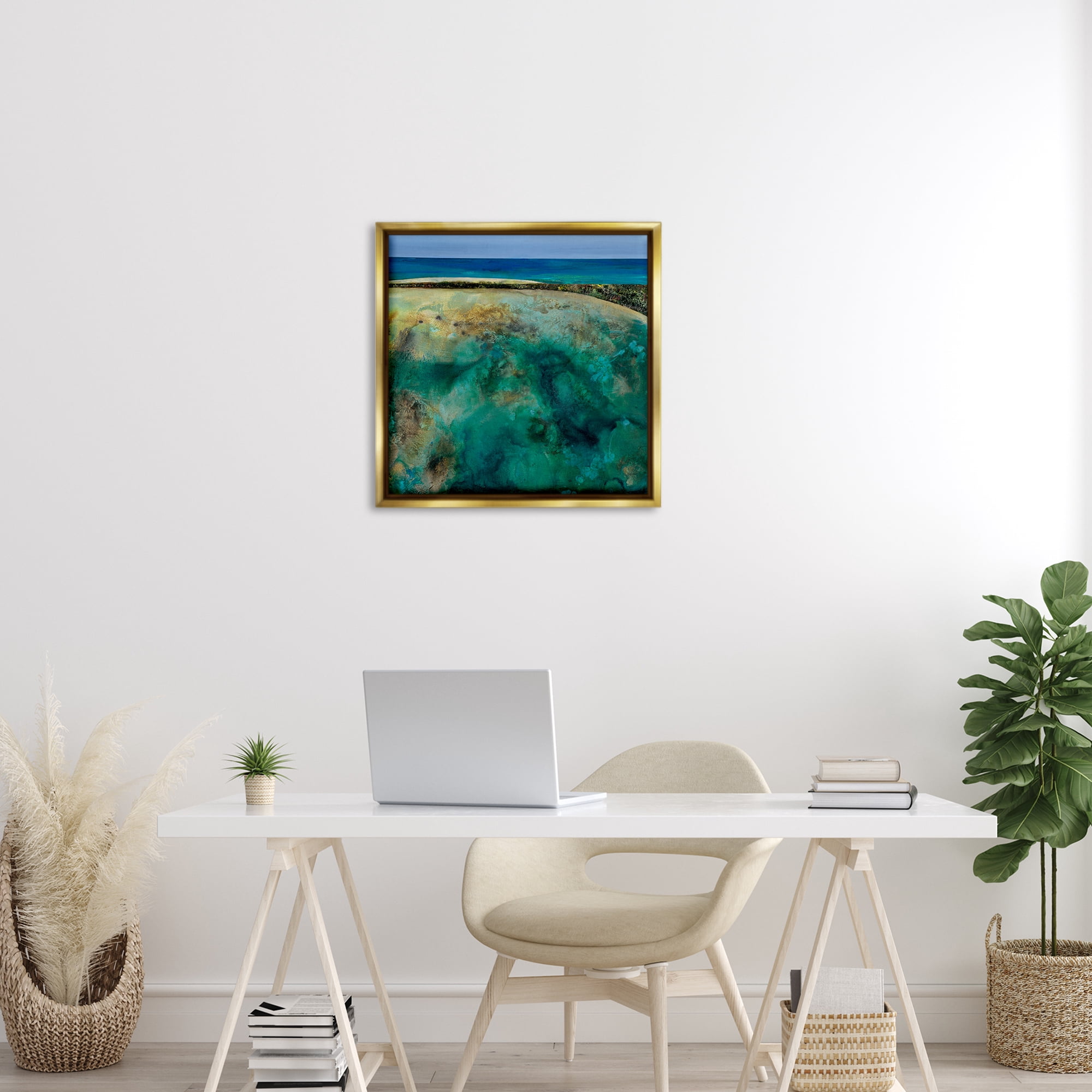 Stupell Industries Beachy Maritime Landscape Abstract Painting Gold Floater Framed Canvas Art Print Wall Art, 25 x 25