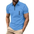 thumbnail image 2 of ZunFeo Mens Short Sleeve Quarter Zip Performance Polo Shirt Moisture Wicking Wrinkle Free Slim Fit Casual Business Golf Top with Pocket Sky Blue,Size 3XL, 2 of 8