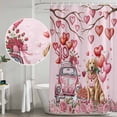 thumbnail image 5 of Valentine's Day Shower Curtain - Water Repellent Fabric Shower Curtains Washable, Watercolor Love Roses Funny Dog Truck Pink Decorative Polyester Cloth Bathroom Curtains Modern Bath Decor 66"x72", 5 of 6
