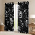 thumbnail image 2 of Homewish Vintage Gothic Skull Kitchen Curtains,Grunge Flowers Black Out Curtains Pack of 2 (42x63 Each),Gray,Halloween Living Room Curtains, 2 of 6