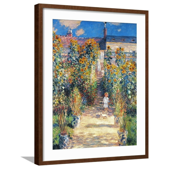 Art.com Monet: Garden/Vetheuil Giclee Print by Claude Monet, Brown Frame Wall Art, 23" x 29"