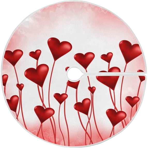 FMSHPON Valentine's Day Romantic Love Heart Red Xmas Christmas Tree Skirt Stand Mat for Holiday Party Decoration Indoor Outdoor 48 inches