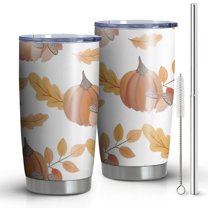 20oz Tumblers Fall Pumpkins Leaves Pattern Stainless Steel Vacuum Insulated Double Wall Travel Tumbler Cups Mug with Lid and Straw,Cleaning Brush for Cold & Hot Drinks