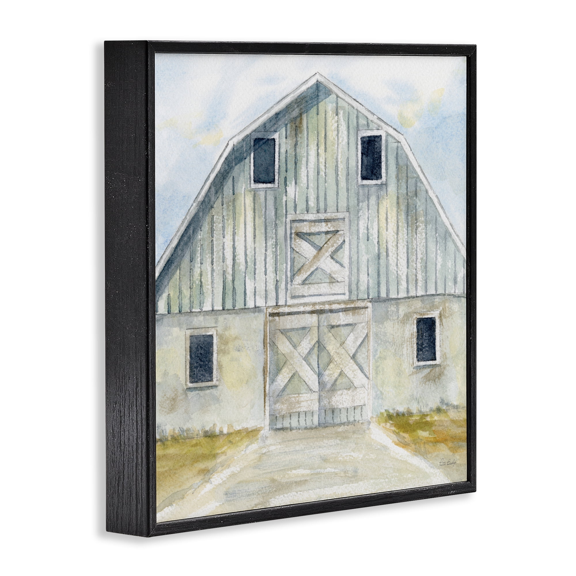 Stupell Industries Blue Gray Barn Black Framed Giclee Art, design by Patti Bishop