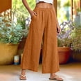 thumbnail image 2 of HongQid Women Linen Blend Cropped Wide Leg Pants Flowy Baggy Elastic Drawstring Waist Casual Trousers Side Pocket Breathable Bottoms Summer Travel Shopping Outfits, 2 of 7