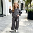 thumbnail image 6 of Gubotare Toddler Girls Clothes Sets Everyday Adorable Girls' Top & Pants Set Straight Leg Pants Print Long Sleeve Crew Neck Casual Wear 3T 4T (Dark Gray,3-4 Years), 6 of 9