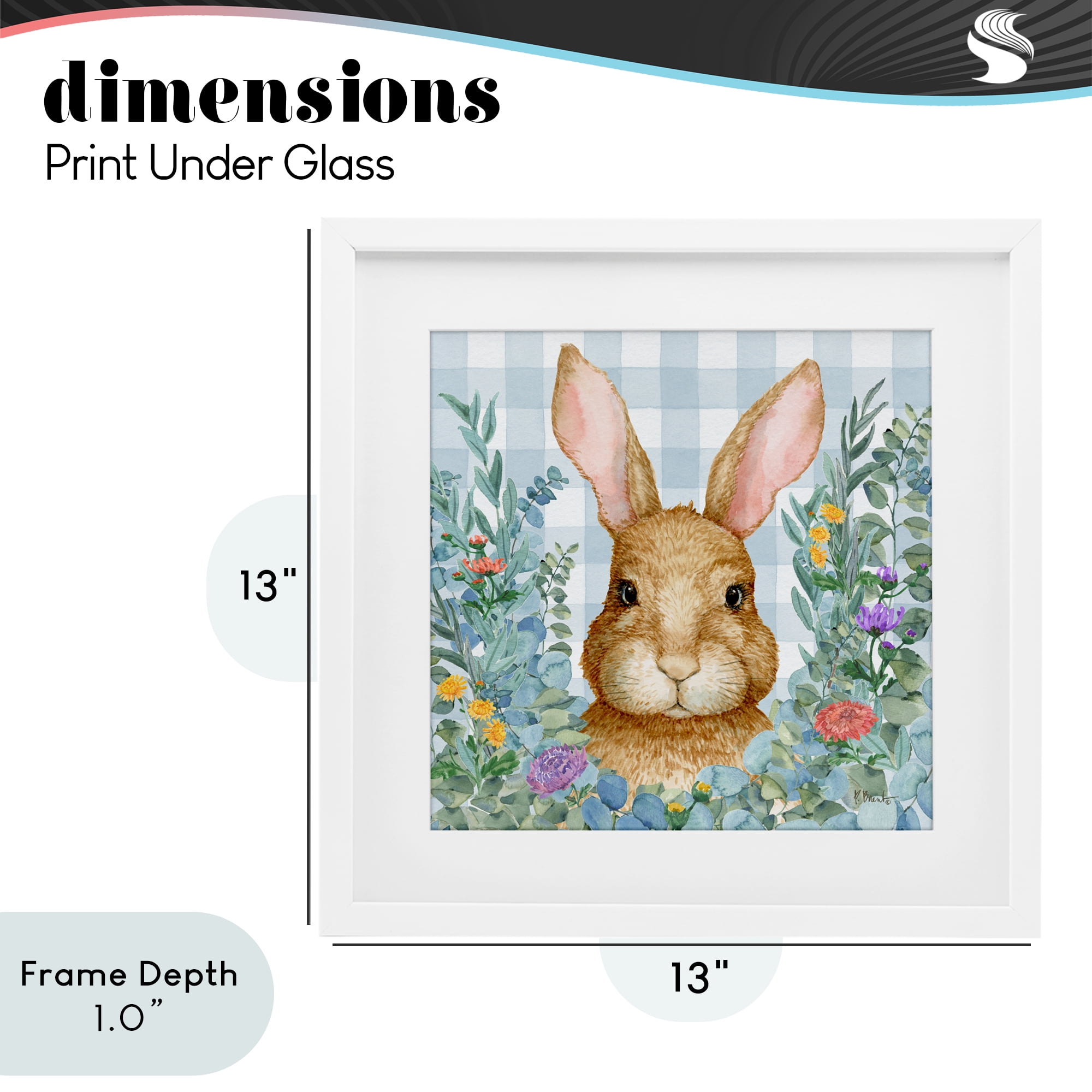 Stupell Industries Rabbit Laurel on Gingham White Framed Print Under Glass, design by Paul Brent