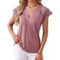 thumbnail image 6 of Only Moment Short Sleeve Blouse Polyester,Spandex,cotton V Neck Women's Short Sleeve Tops Dressy Casual Summer Outfits 2026 Brick Red,S, 6 of 7