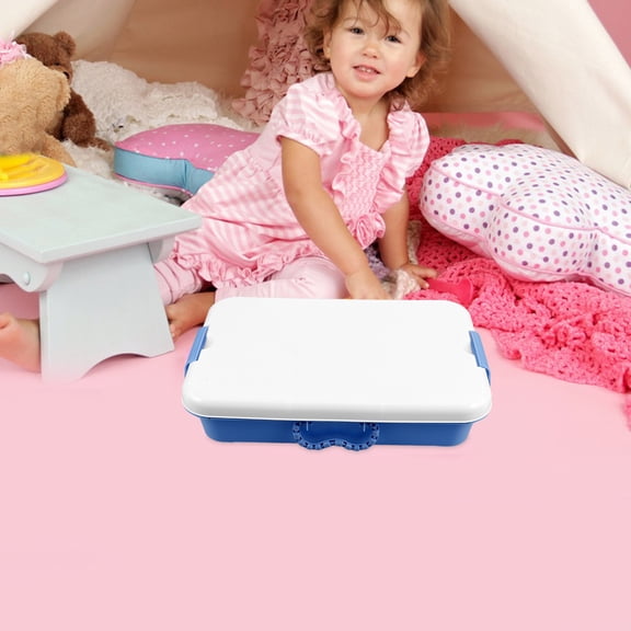 IBASETOY Sturdy Plastic Sandbox with Cover for Outdoor Use Dark Blue Portable Sand Tray