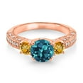 thumbnail image 2 of Gem Stone King 18K Rose Gold Plated Silver London Blue Topaz Yellow Citrine and White Moissanite Engagement Ring for Women (2.29 Cttw, Gemstone November Birthstone, Round 7MM and 4MM, Size 6), 2 of 3