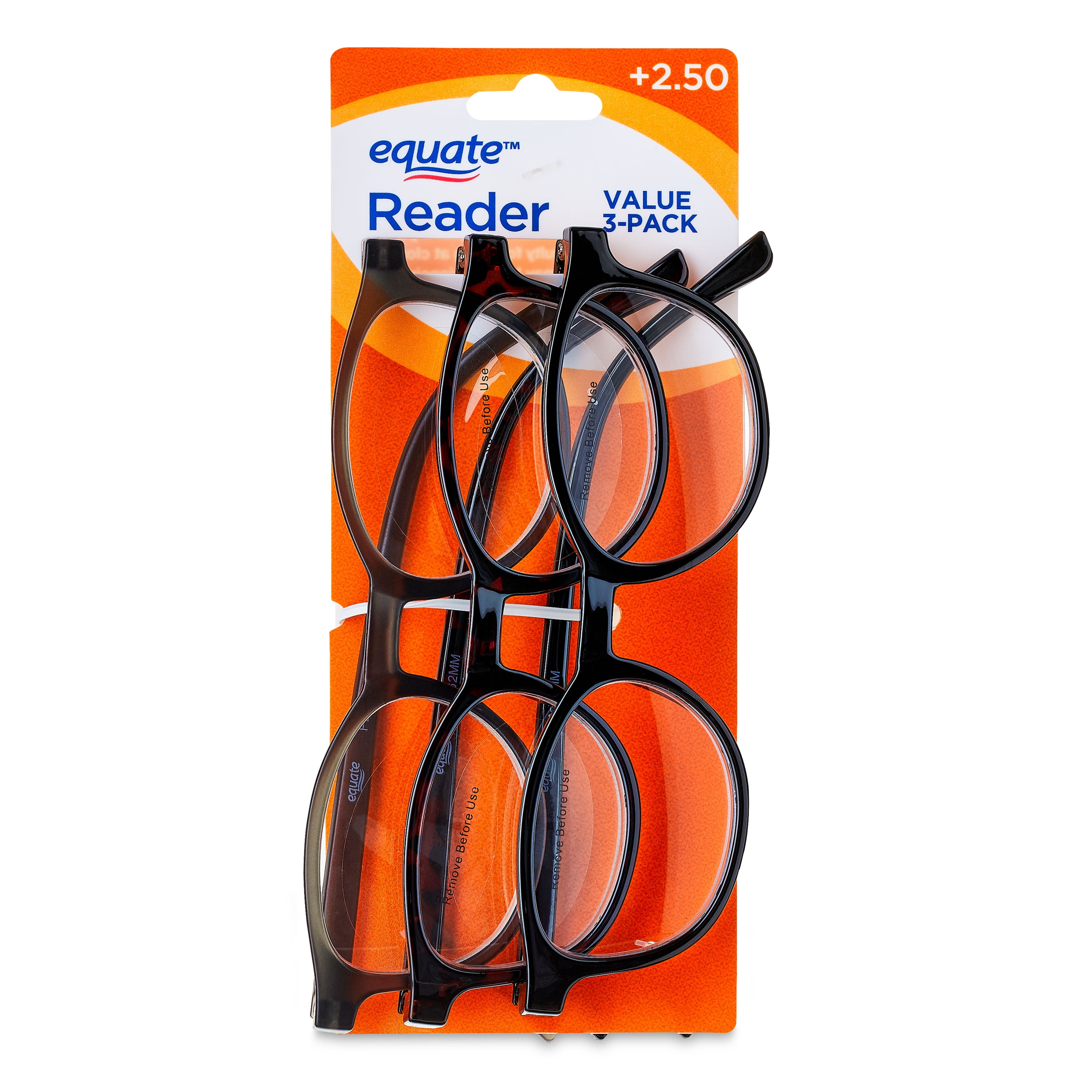 (2 pack) Equate 3-pack Unisex Rectangular Reading Glasses Ts-1011, +2.50