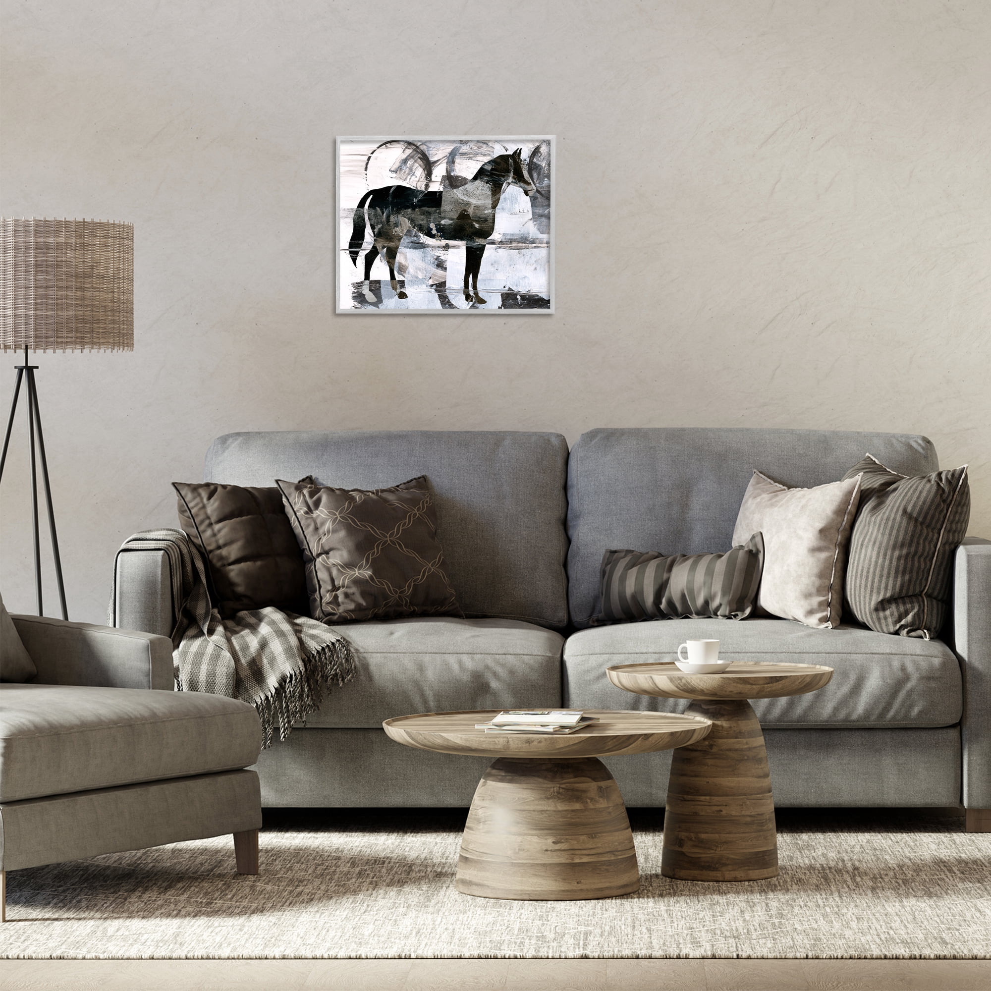 Stupell Industries Circle Pattern & Horse Animals & Insects Painting Gray Framed Art Print Wall Art, 20 x 16