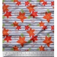 thumbnail image 1 of Soimoi Cotton Cambric Fabric Stripe,Leaves & Camellias Floral Print Sewing Fabric Yard 42 Inch Wide, 1 of 1