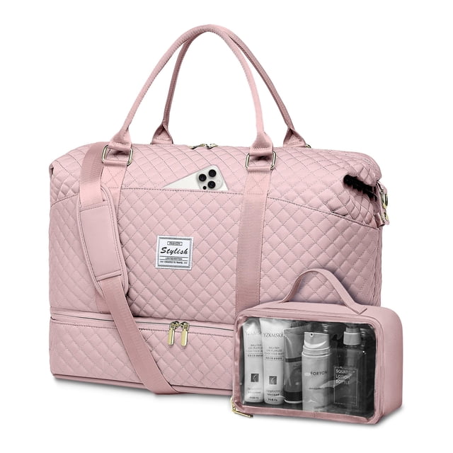 Bolsa de fin de semana FIUAIE para mujer con compartimento para zapatos, color rosa