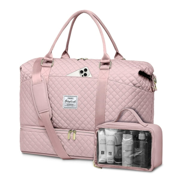 Bolsa de fin de semana FIUAIE para mujer con compartimento para zapatos, color rosa