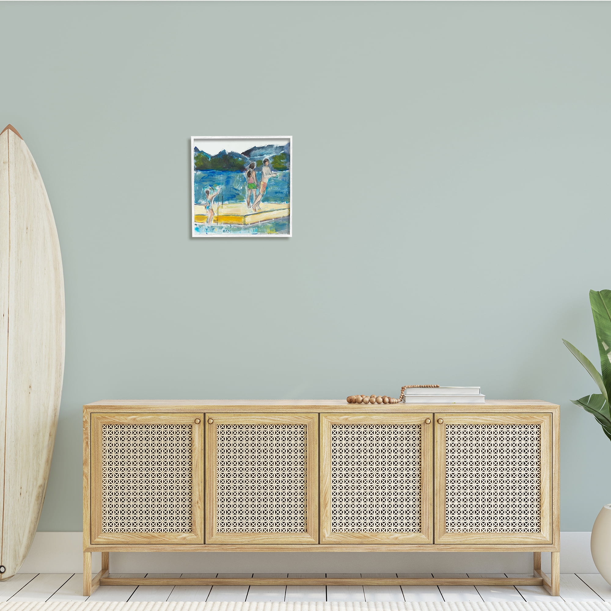 Stupell Indtries Kids on Swimming Dock Abstract Contemporary Lake Scene,17 x 17,Design by Snne Marie