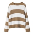 thumbnail image 4 of Sweater for Women Stripe Color Block Ribbed Knitted Long Sleeve Crewneck 2025 Fall Outfits Khaki, 4 of 5