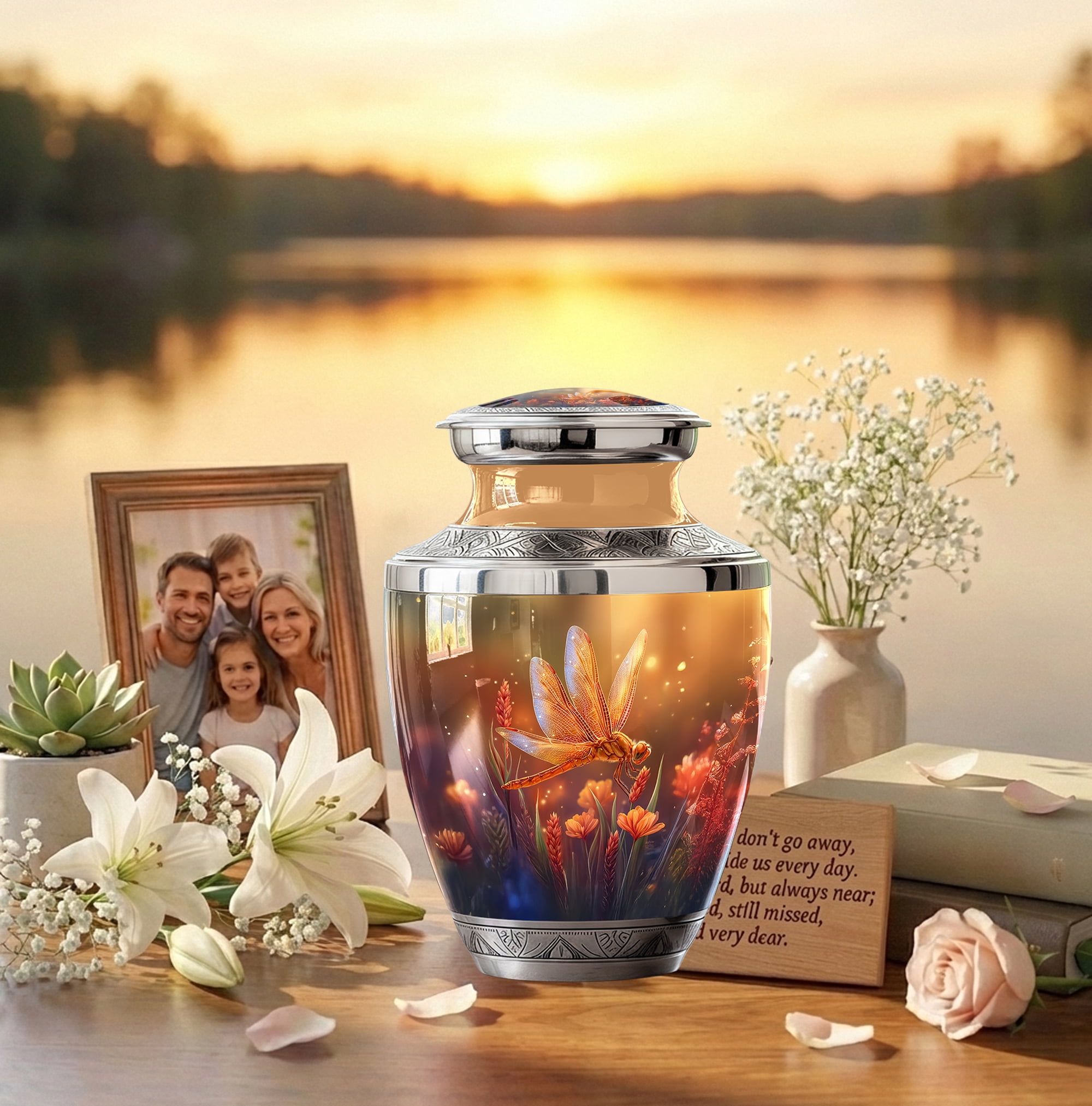 Dragonfly urn for Ashes for Women - Large Urns for Human Ashes Adult Male Dad - Decorative Ash Holder for Mom & Dad - Small Urns for Men ( Size:- 10" 1Pc, 3" 1Pc )