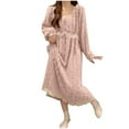 thumbnail image 3 of BiZtdJrK Flannel Pajama Dress Women Lace Patchwork Square Neck Long Sleeve Nightdress Fuzzy Cozy Winter Nightgowns Full Length Cute Sleepdress Purple XXL, 3 of 8