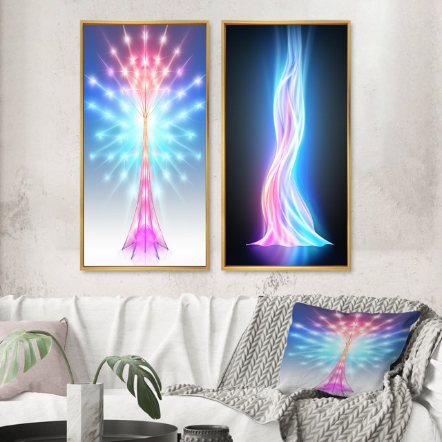 Designart "Light Expansion Abstracted Consciousness" Abstract Shapes Framed Wall Art Set Of 2 - Transitional Blue Gallery Wall Frame Set For Home Decor