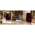 thumbnail image 3 of Women's Velvet Lace-Hem Wide Leg Pants Drawstring Waist Casual Trousers with Pockets, 3 of 7