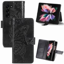 ELEHOLD Flip Wallet Case for Samsung Galaxy Z Fold 5 2023, Stylish Butterfly Pattern Leather Card Slots Magnetic Closure Kickstand Folio Leather Purse Phone Case Anti-Scratch Protection,Black