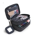 thumbnail image 2 of Bolsa de maquillaje de viaje – Estuche de maquillaje de piel organizador portátil para artistas con divisores ajustables para brochas de maquillaje, accesorios digitales, Negro, 2 of 5