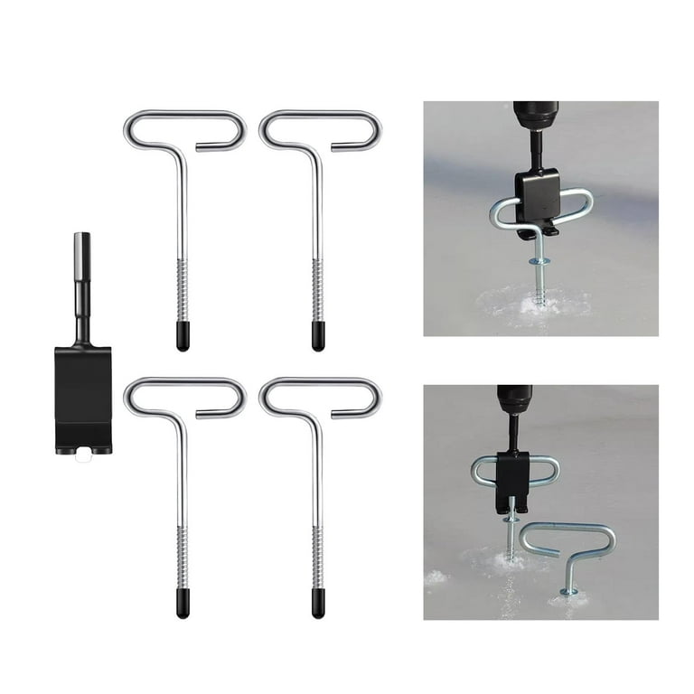 Ice Fishing Anchor Tool Portable Ice Anchor Drill Adapter Threaded Tent Pegs, Size: Ice Anchor Drill Adapter 16cmx4cm Nail 8cmx16.5cm, Black