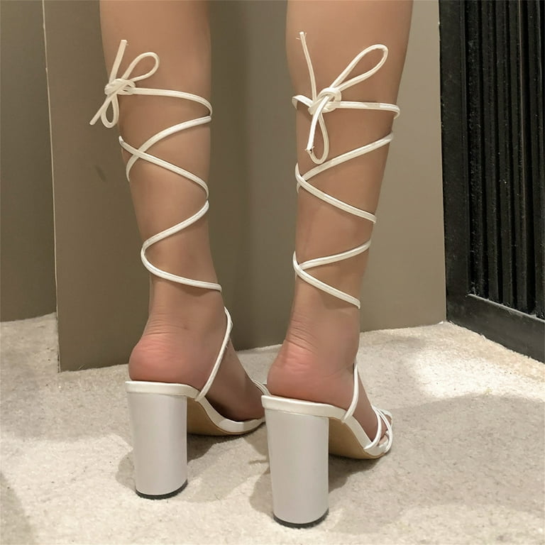 Lovskoo 2024 Women's Chunky Heel Sandals Open Toe Lace-Up