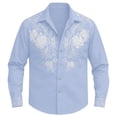 thumbnail image 3 of SXCXLSA Men Western Shirts Cowboy Embroidered Long Sleeve Button Collar Shirt Regular Fit Business Work Office Tops With Floral Design Light Blue XXXXXL, 3 of 4