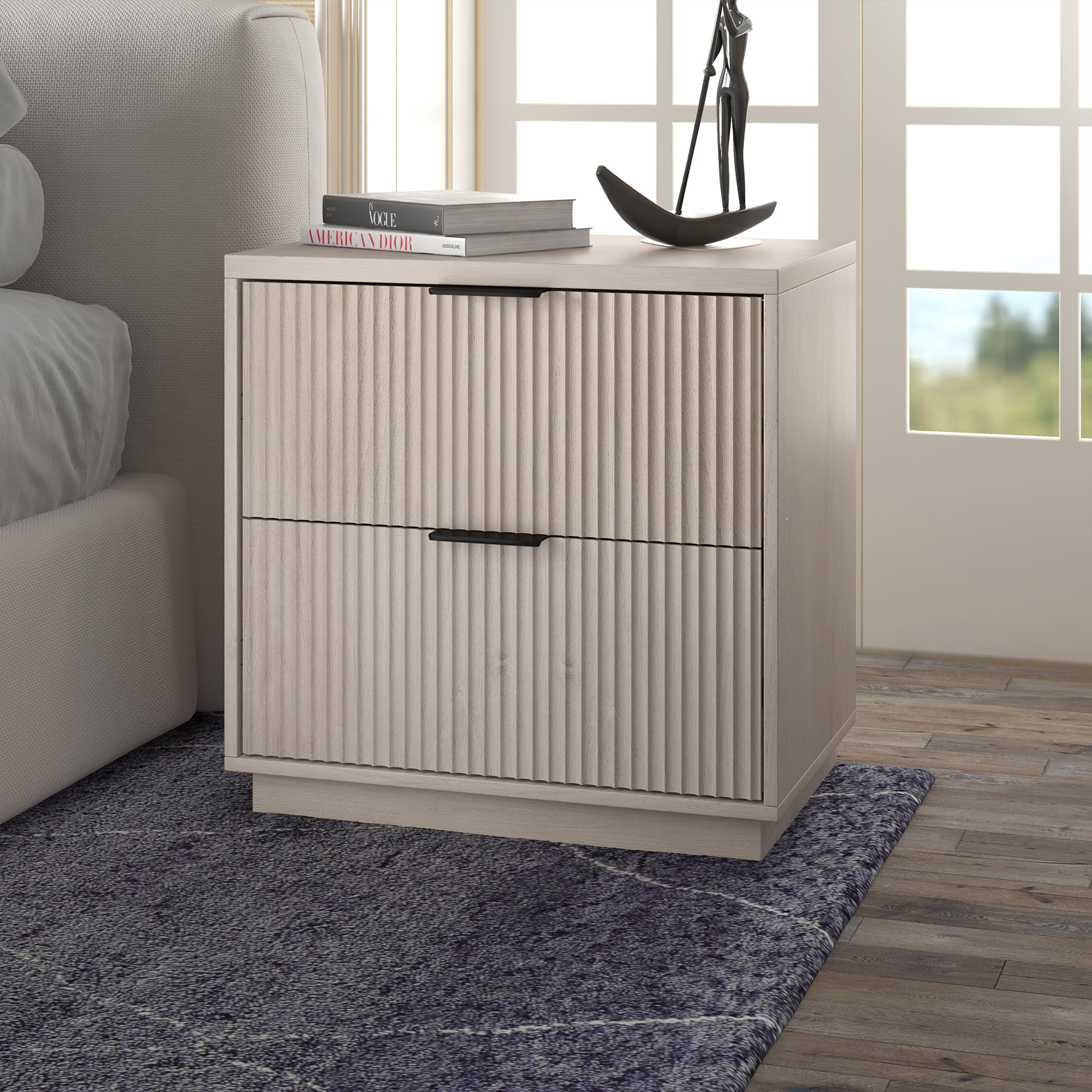 Yarden 24" Wide Rectangular Fluted Nightstand in Alder White