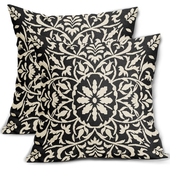 Ryan; Black Pillow Covers 18x18 Set of 2 Black Cream Bohemian Ethnic Carpet Boho Style Vintage Flower Print Decorative Throw Pillows Outdoor Square Cushion Cases Farmhouse Decor for Home Sofa Bed