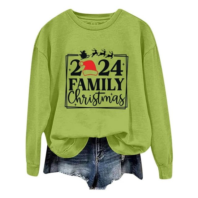 WEAIXIMIUNG Chandails en Molleton à Col Rond pour Femmes Graphiques Automne Noël Oversize Manches Longues Imprimé Lettres Légers Amples Blouse Top