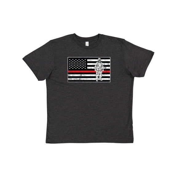 Inktastic Firefighter Red Line Flag Fireman Youth T-Shirt