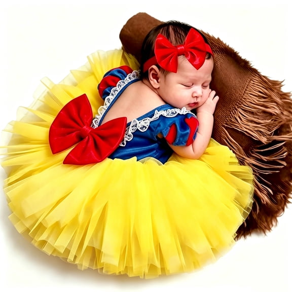 Ylsteed Newborn Photography Outfits Girls Bowknot Tulle Princess Dress Baby Girls Lace Romper with Tulle Skirt Infant Shoot Outfits Photo Props 0-3 Month