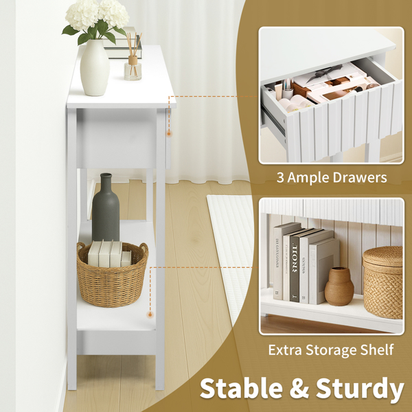 Modern White Console Table with 3 Drawers & Open Shelf, 51.2" Sofa Table for Entryway, Hallway, Behind Couch, MDF Construction, Handleless Design